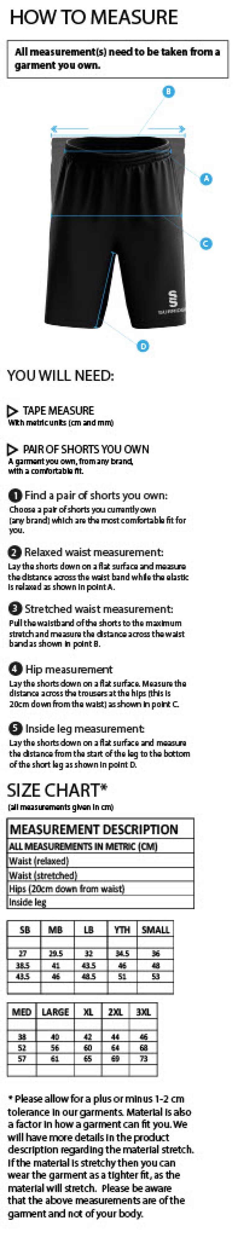 Darley Dale Cricket Club Women's Ripstop Leisure Shorts - Size Guide