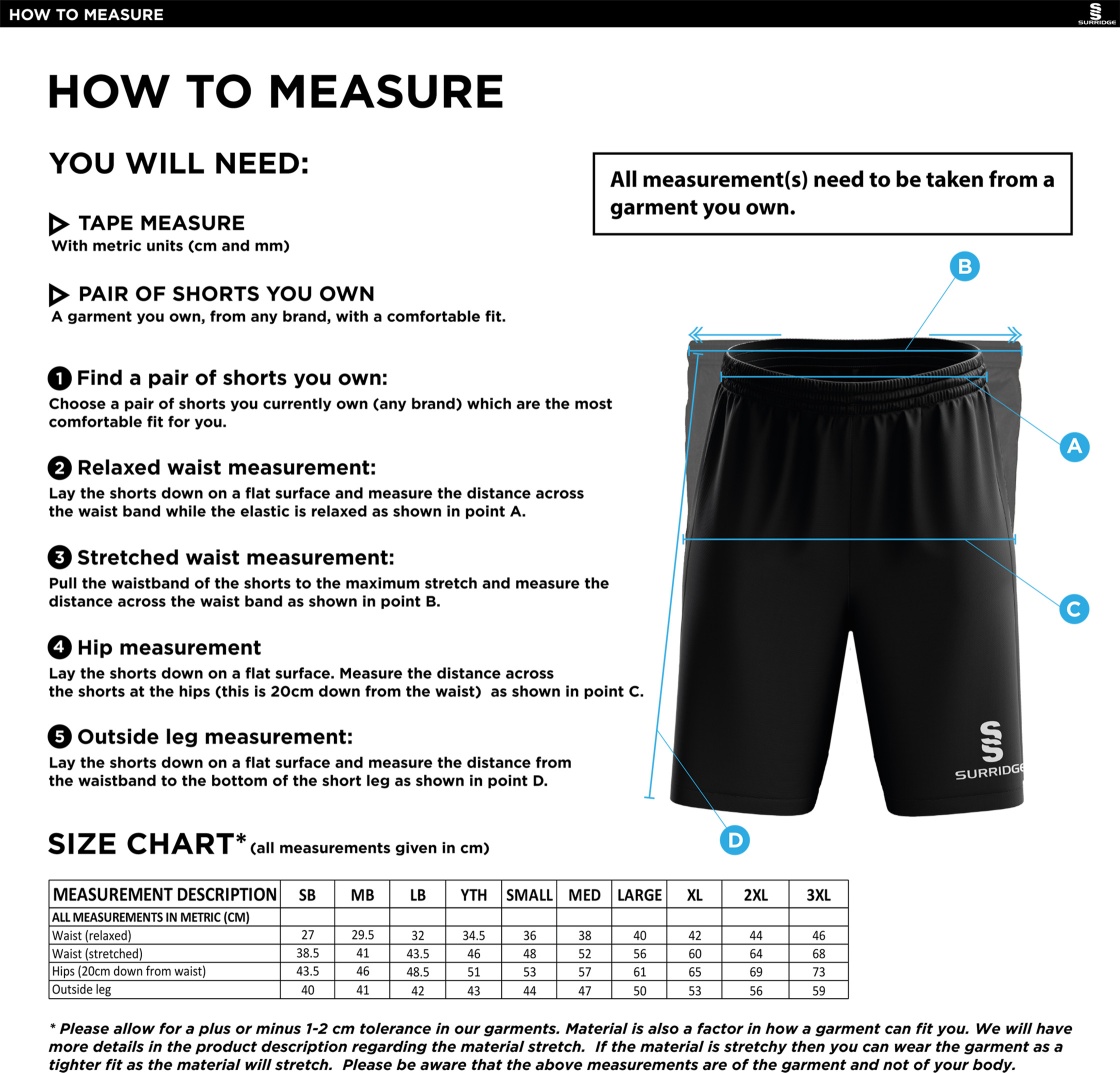 Darley Dale Cricket Club Ripstop Leisure Shorts - Size Guide