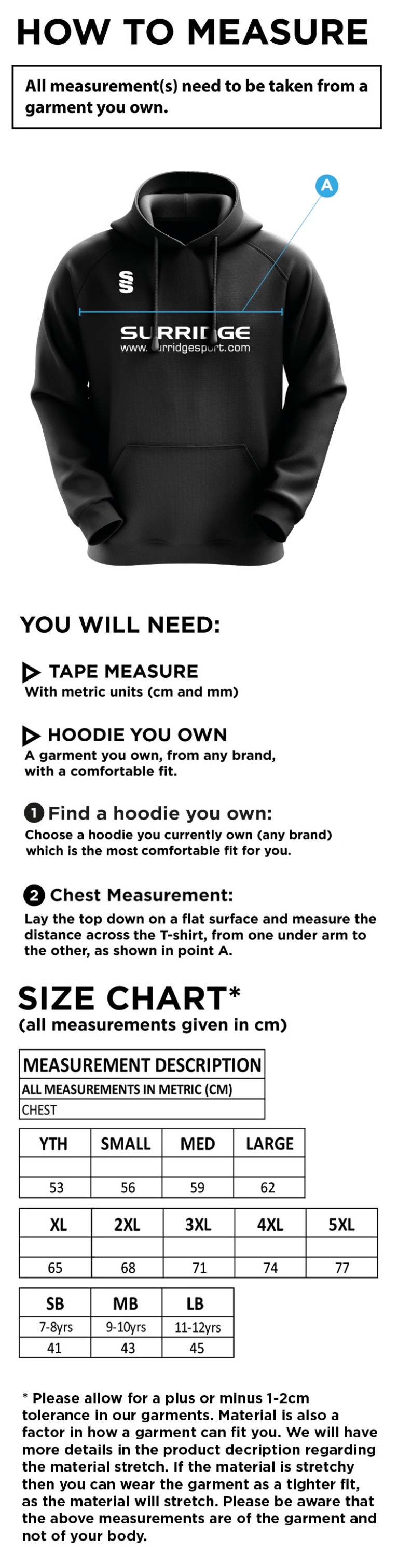Women's Blade Hoody : Black / Red / White - Size Guide